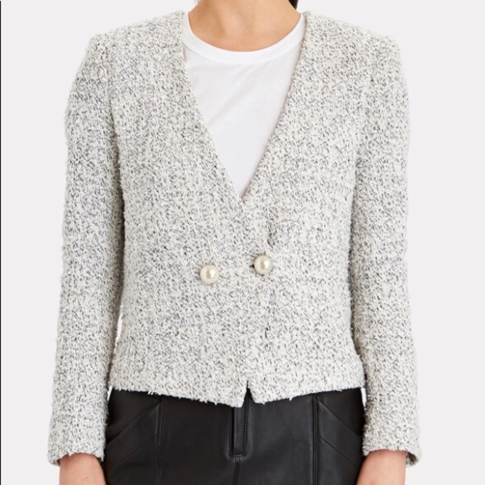 Intermix double-breasted tweed blazer in ivory